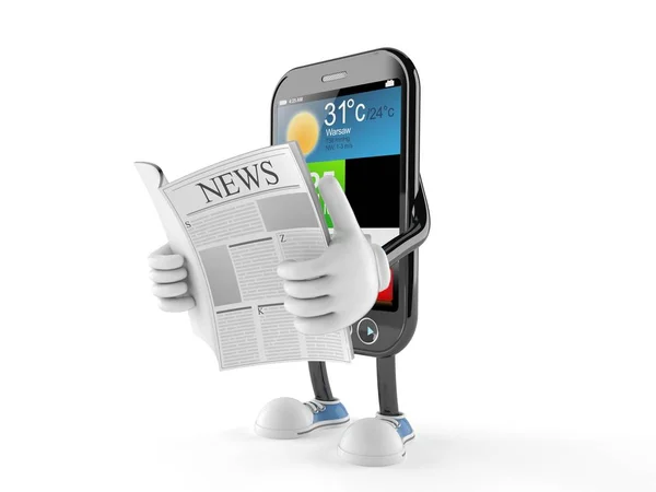 Smart phone character reading newspaper — Stock Photo, Image