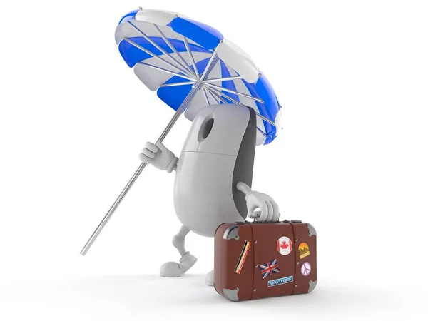 Számítógépes egér karakter bőrönddel — Stock Fotó