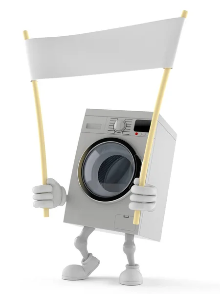 Washer character holding blank banner — Stock Photo, Image