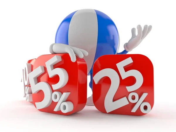 Beach ball character behind percentage signs — Stock Photo, Image