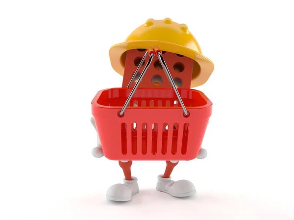 Brick character holding shopping basket — Stock Photo, Image