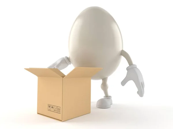 Carácter huevo con caja de cartón abierta — Foto de Stock