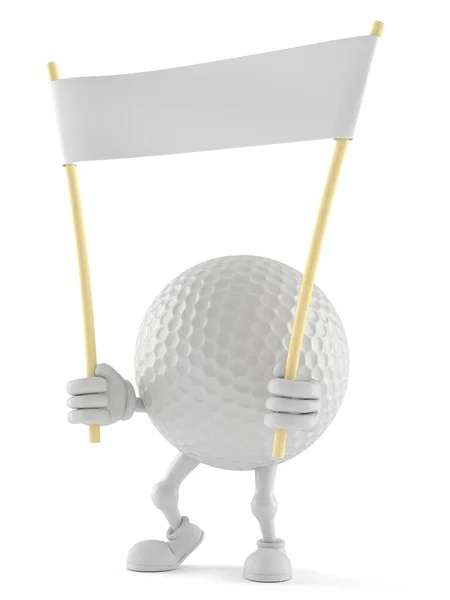 Персонаж мяча для гольфа держит пустой баннер — стоковое фото