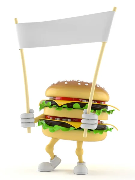 Hamburger karakteri pankart taşıyor — Stok fotoğraf