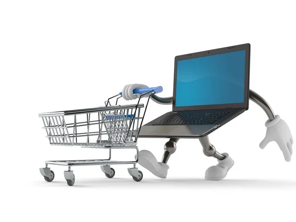 Personagem de laptop com carrinho de compras — Fotografia de Stock