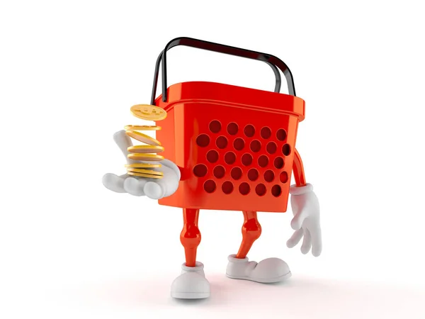 Personaje cesta de la compra con monedas — Foto de Stock