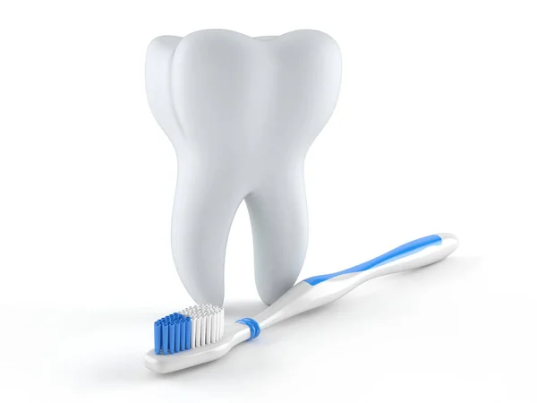 Зуб с зубной щеткой — стоковое фото
