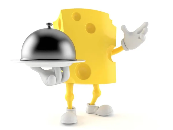 Personagem de queijo segurando cúpula de catering — Fotografia de Stock