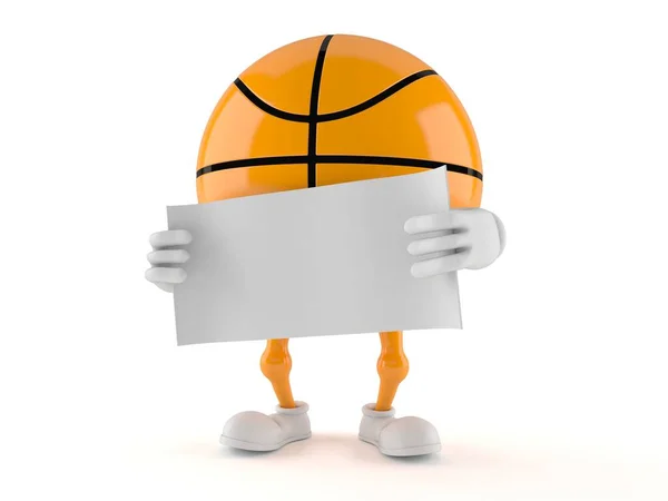Баскетбольный персонаж с чистым листом бумаги — стоковое фото