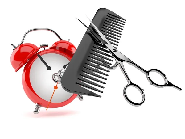 Barber scissors with comber with alarm clock — Stock Photo, Image