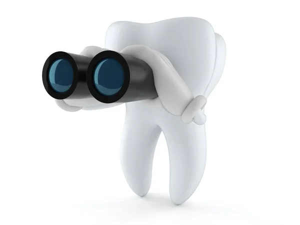 Personagem de dente olhando através de binóculos — Fotografia de Stock