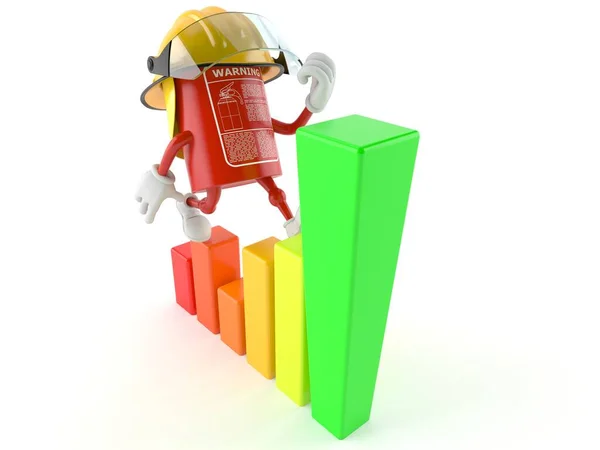 Fire extinguisher character with chart — Stock Photo, Image