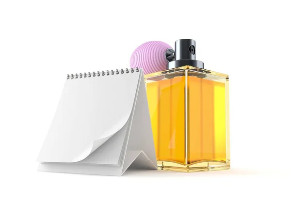 Perfume bottle with blank calendar — Stock Photo, Image