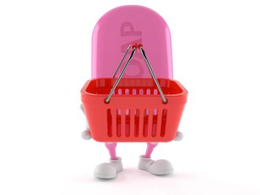 Sabun karakteri alışveriş sepeti tutuyor.