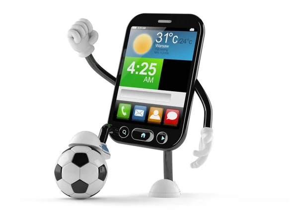 Futbol topu ile akıllı telefon karakteri — Stok fotoğraf