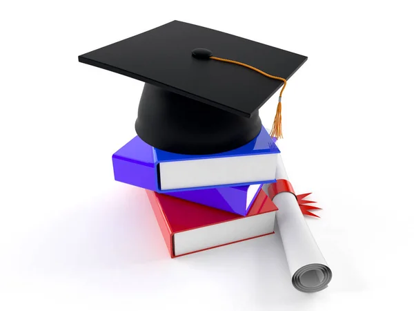 Books with graduation hat — Stock Photo, Image