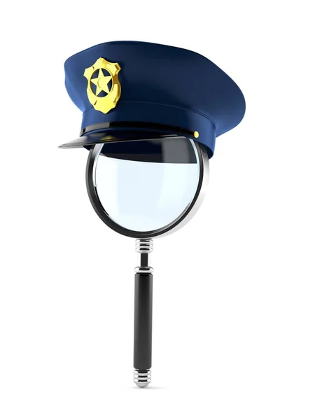 Police hat with magnifying glass — Stock Photo, Image