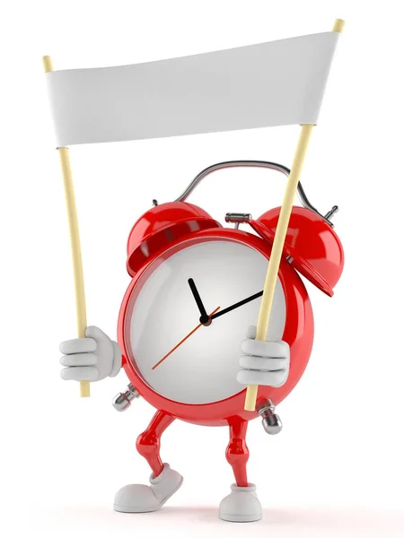 Personagem do relógio de alarme segurando banner em branco — Fotografia de Stock