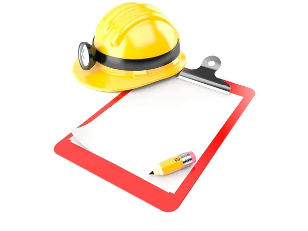 Miner helmet with blank clipboard — Stock Photo, Image