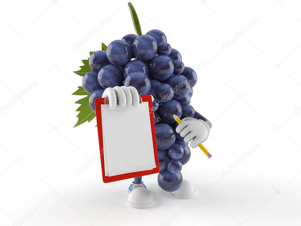 Grapes character with blank clipboard