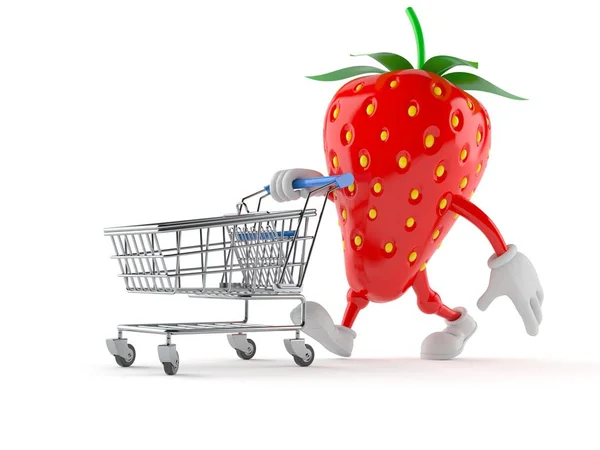 Personagem de morango com carrinho de compras — Fotografia de Stock