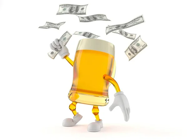 Beer character catching money — Stock Photo, Image