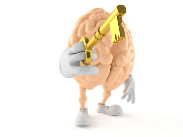 Charakter mózgu trzymający klucz do drzwi — Zdjęcie stockowe