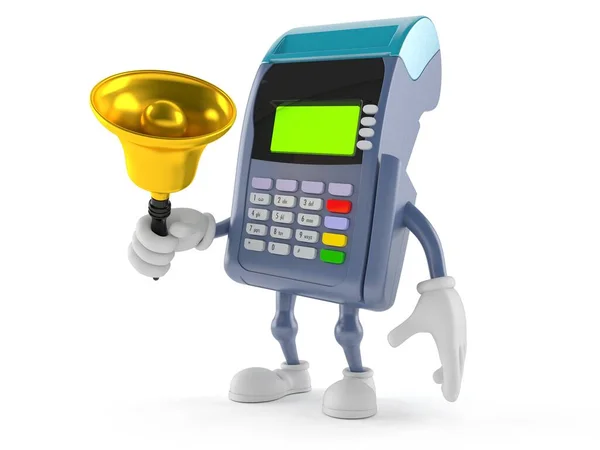 Caráter leitor de cartão de crédito tocando uma campainha — Fotografia de Stock