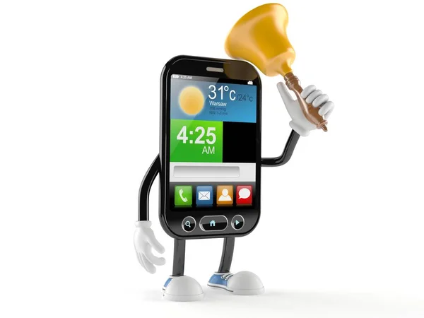 Smart phone character ringing a handbell — Stok Foto