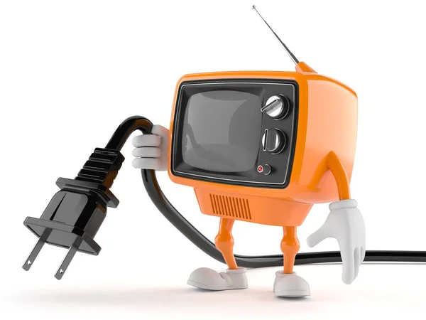 TV retro com ficha elétrica — Fotografia de Stock