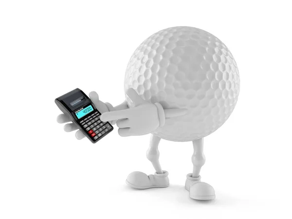 Personagem de bola de golfe usando calculadora — Fotografia de Stock