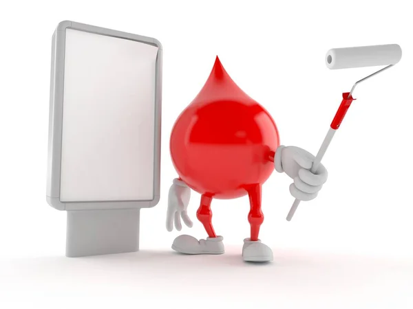 Vércsepp karakter üres hirdetőtáblával — Stock Fotó