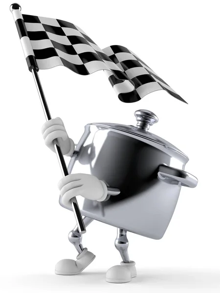 Кухонний горщик персонаж махаючи гоночний прапор — стокове фото