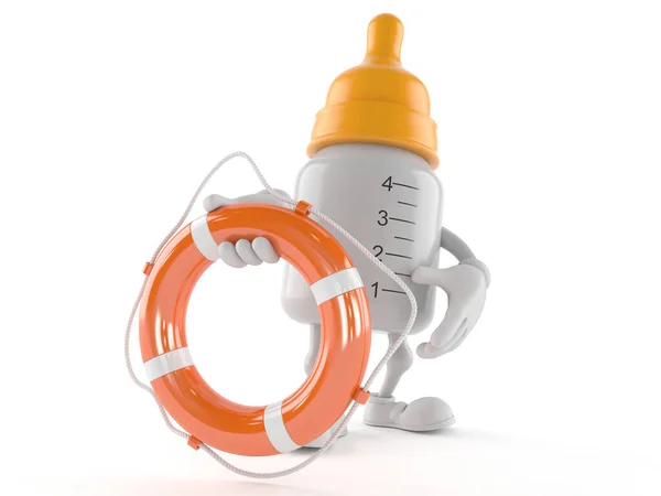 Bebê personagem garrafa segurando bóia vida — Fotografia de Stock