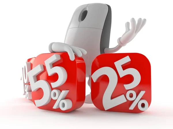 Computer mouse character behind percentage signs — Stock Photo, Image