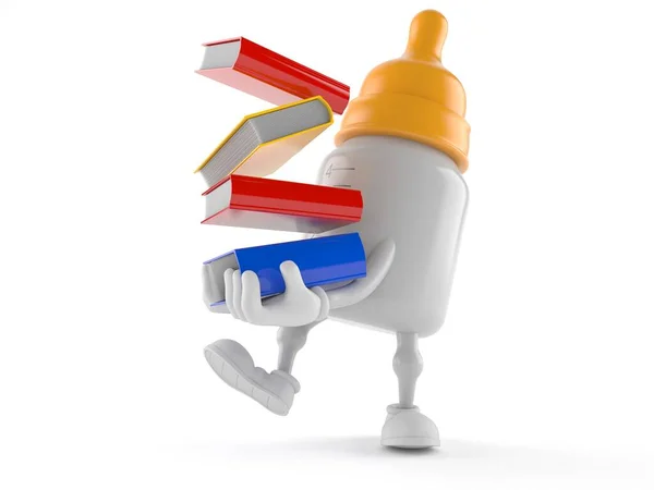 Baby bottle character carrying books — Stock Photo, Image