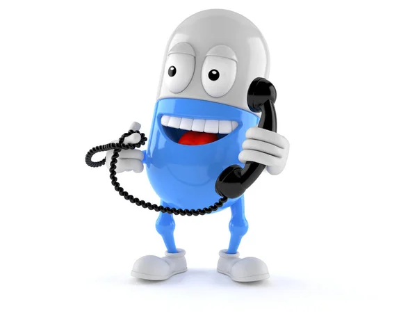 Pill character holding a telephone handset — Stock Photo, Image