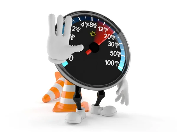 Personaggio del misuratore di velocità di rete con cono di traffico — Foto Stock