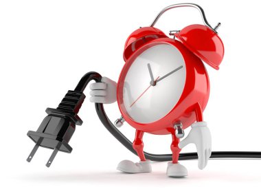 Elektrik prizi tutan çalar saat karakteri