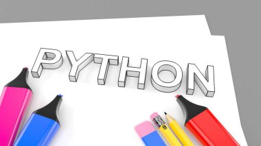Gri arkaplanda izole edilmiş Python metni ile plan