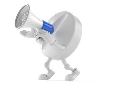 Tablet character speaking through a megaphone clipart