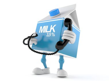 Süt kutusu karakteri bir telefon ahizesi tutuyor