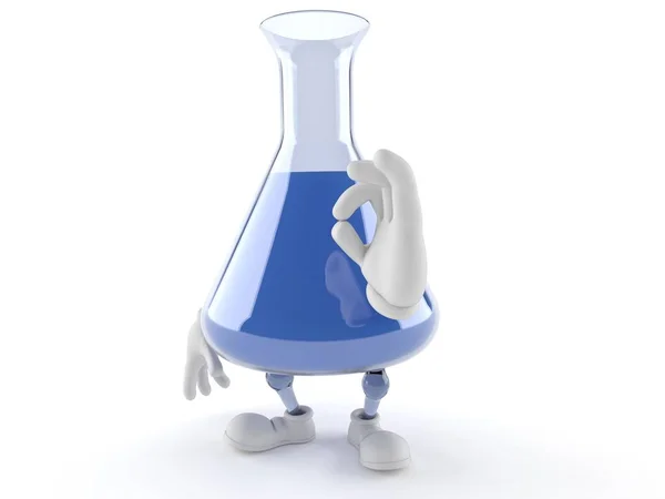 Chemistry flask character with ok gesture — Stock Photo, Image