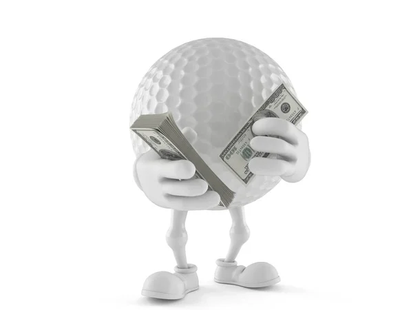 Гольф мяч персонаж с деньгами — стоковое фото