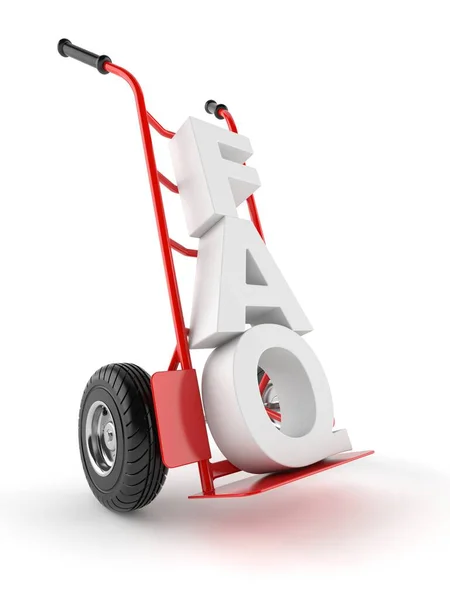 Hand truck with FAQ text — Stock Photo, Image