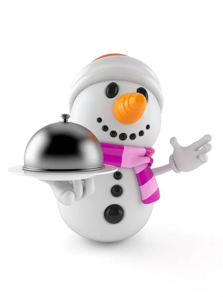 Snowman postać gospodarstwa catering kopuła — Zdjęcie stockowe