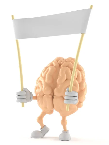 Postać mózgu trzymająca pusty sztandar — Zdjęcie stockowe