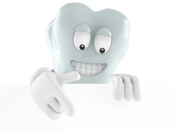 Tooth character behind white board — Stock Photo, Image