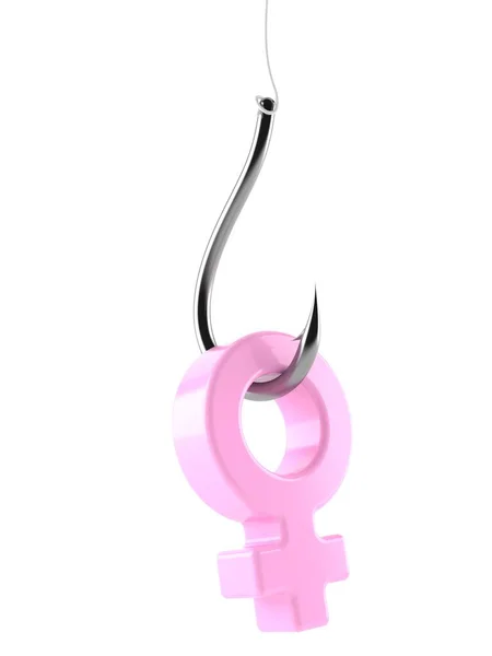 Crochet de pêche avec symbole féminin — Photo