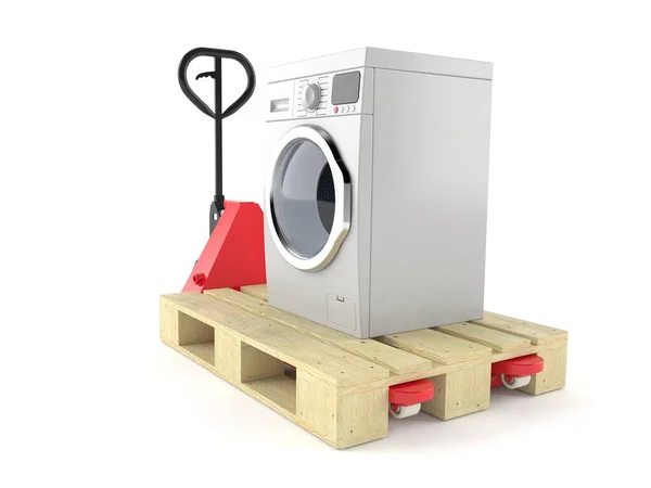 Washing machine with hand pallet truck — Stock Photo, Image